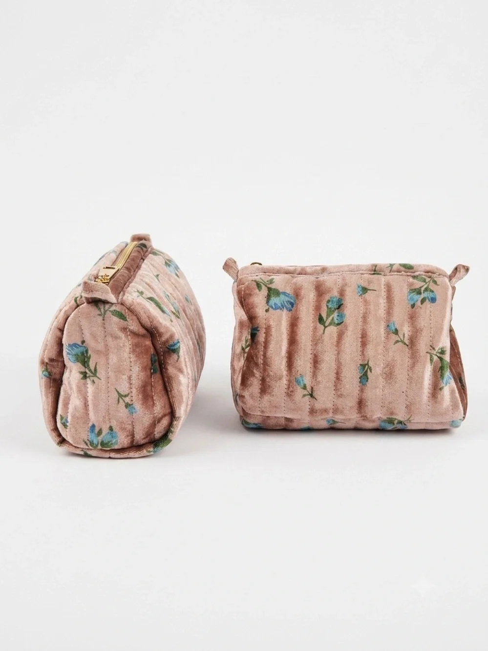 Anthropologie Quilted Velvet Cosmetic Bag
